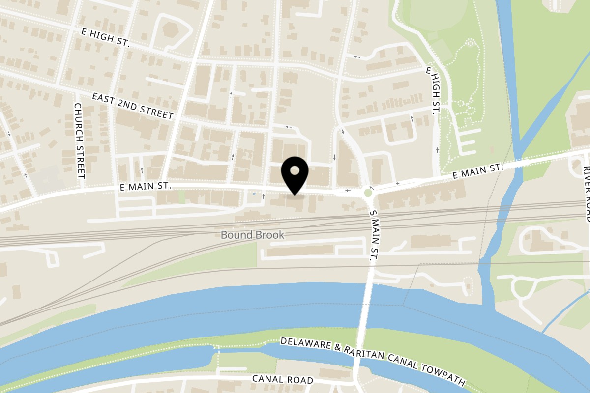 Map showing the location of Crown Fried Chicken & Grill on 418 E Main St in Bound Brook